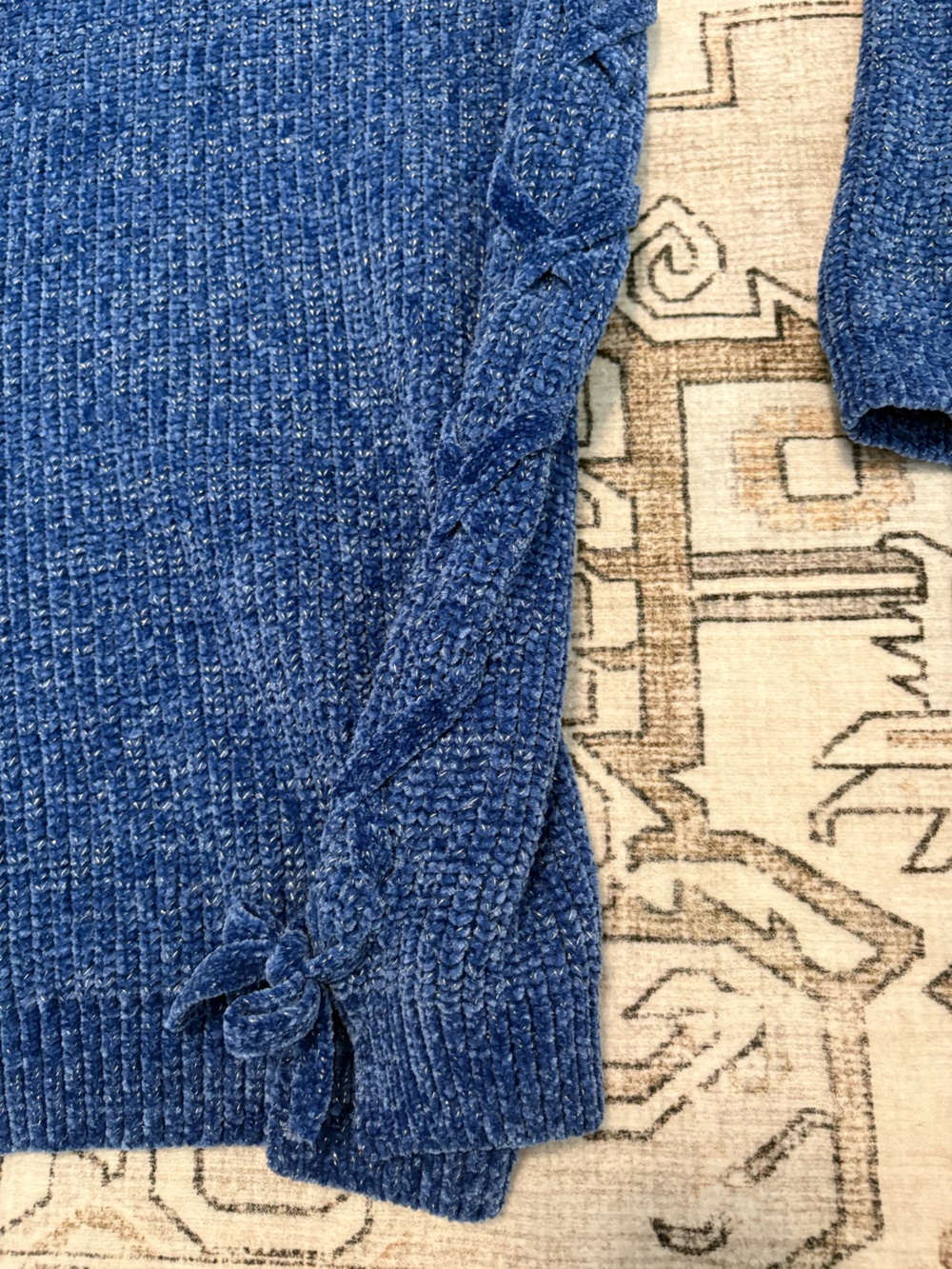 Girls Blue Knit Crewneck Sweater - Picture 5 of 7